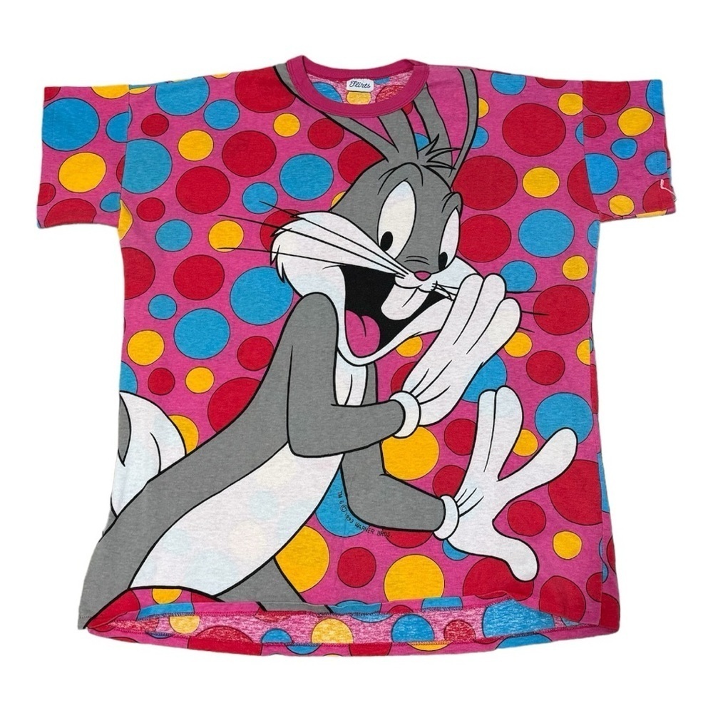 Vintage 90’s LOONEY TUNES Bugs Bunny Polka Dot Tee T Shirt Pink XXL 2XL FLIRTS